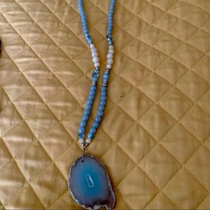 Chico’s Long beaded necklace with stone pendant